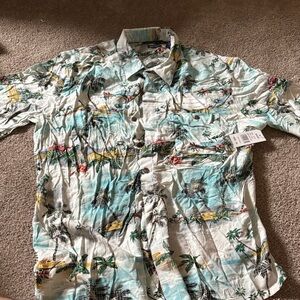 Campia Men’s Casual Tropical Print Short-Sleeve Button-Down Shirt